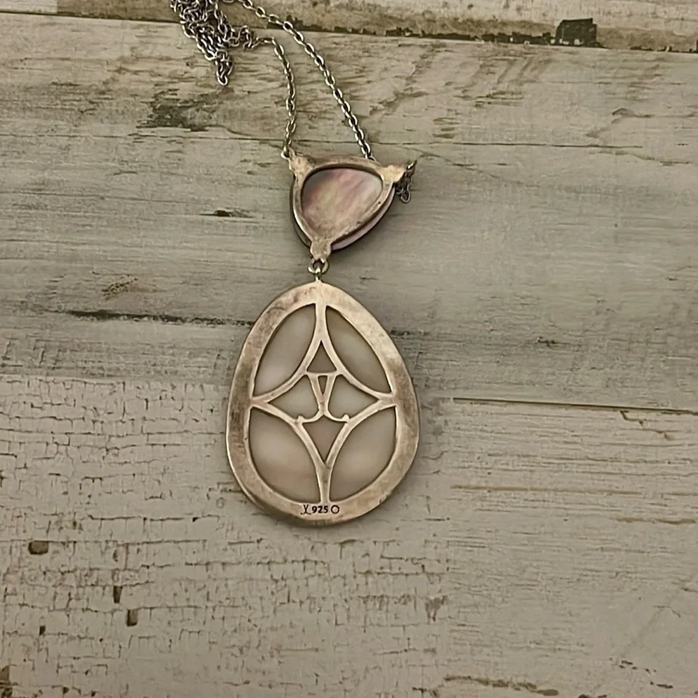 Judith Jack Sterling Silver Mother of Pearl Marcasite Pendant Necklace